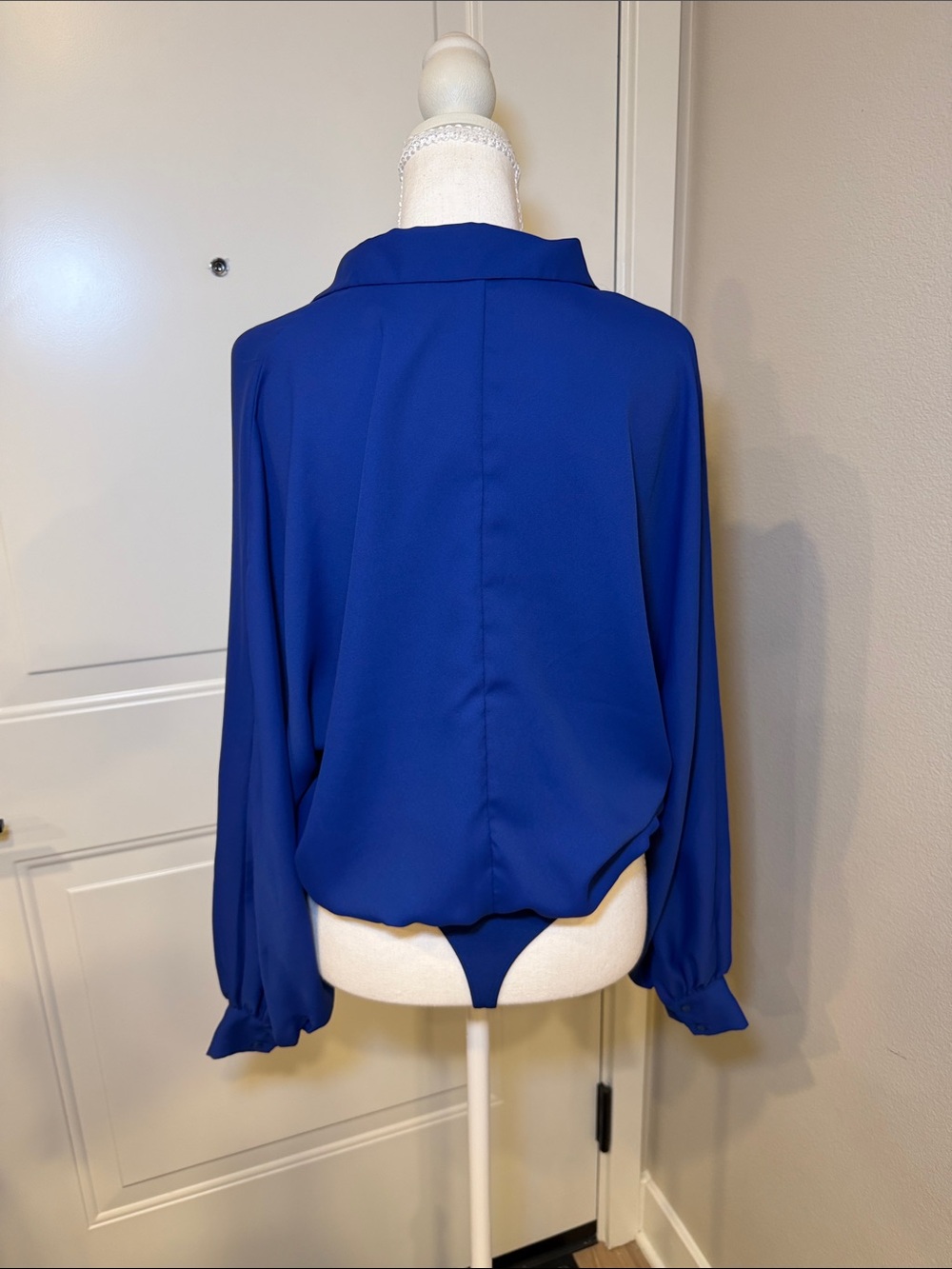 Express Cobalt Blue Long-Sleeve Button-Down Bodysuit Shirt - Picture 7 of 7